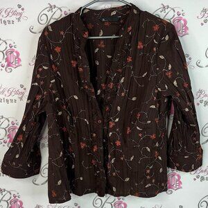 BHS blouse long sleeve embroidered flowers floral Chic Floral Brown Blouse